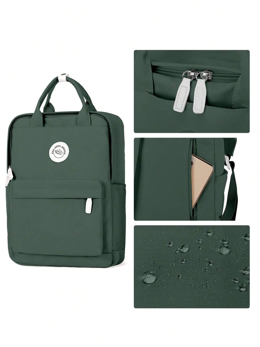 Minimalist Preppy School Backpack Solid Color Casual Travel Rucksack Lightweight Aesthetic Student Bookbag Waterproof College High School