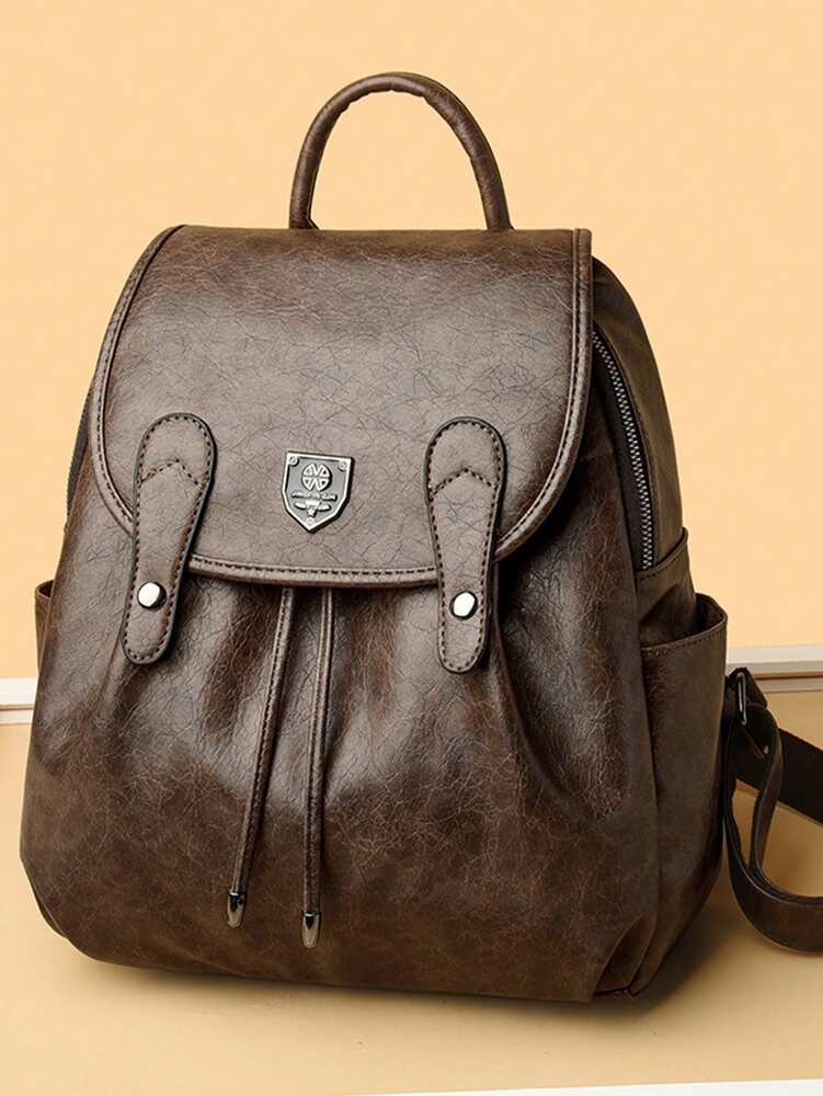 Women's PU Leather Backpack Purse Large Capacity Vintage School Bag Casual Travel Bookbag High Quality Fashion Shoulder Daypack