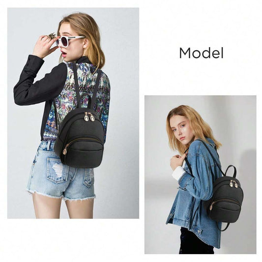 I IHAYNER Small Vegan Leather Backpack Purse For Teen Girls Mini Bag With Multiple Zipper Pockets Simple Casual Daily Travel School Bag