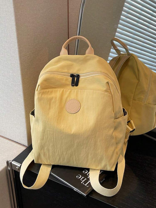 Plain Fabric Double Washed Nylon Lightweight Large Capacity Backpack Casual Travel School Bag For College Students Portable Daily Use