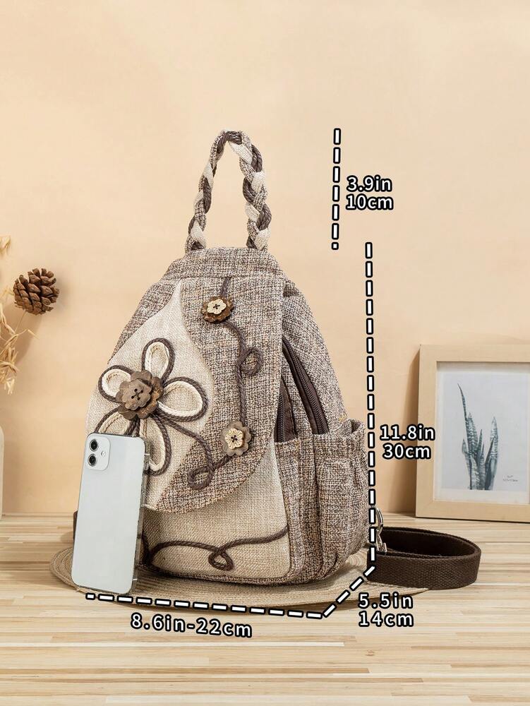 Handmade Bohemian Floral Backpack Crossbody Bag Dual Purpose Casual Daypack With Multiple Compartments Vintage Travel Shoulder Bag