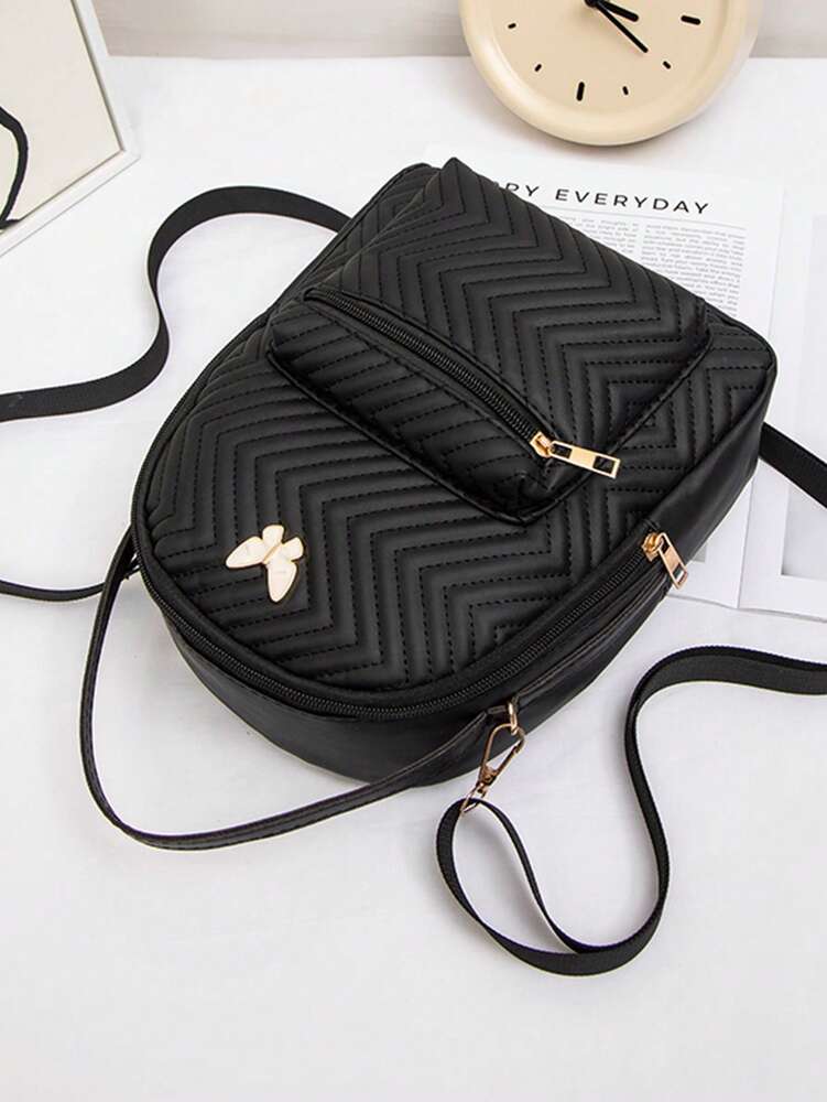 Mini Quilted Butterfly Backpack With Front Zipper Pocket Cute Small School Bag Perfect For Girls Students Shopping Commuting Back To School