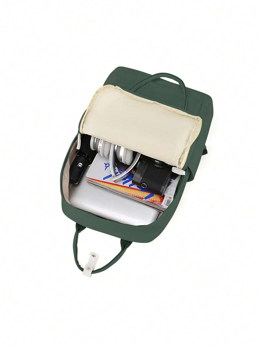 Minimalist Preppy School Backpack Solid Color Casual Travel Rucksack Lightweight Aesthetic Student Bookbag Waterproof College High School