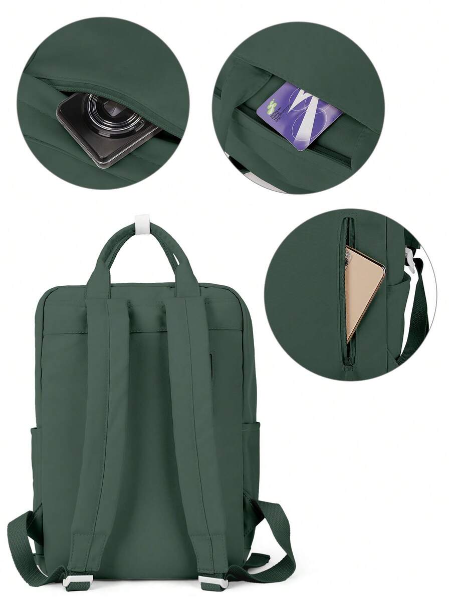 Minimalist Preppy School Backpack Solid Color Casual Travel Rucksack Lightweight Aesthetic Student Bookbag Waterproof College High School