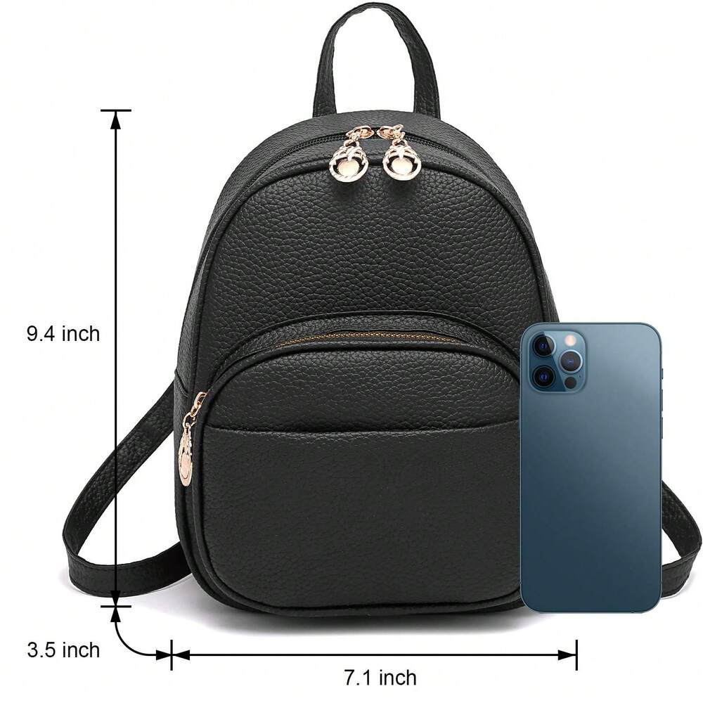 I IHAYNER Small Vegan Leather Backpack Purse For Teen Girls Mini Bag With Multiple Zipper Pockets Simple Casual Daily Travel School Bag