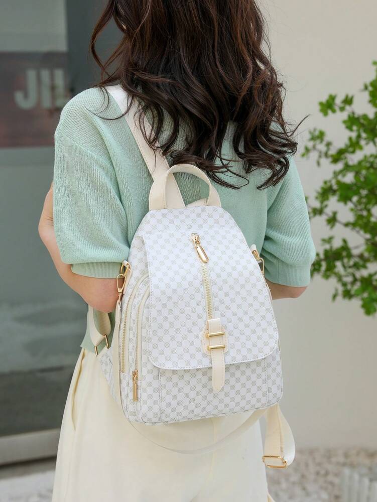 Women's Clover Backpack PU Leather Shoulder Bag Laptop Compartment Large Capacity Casual Commuter School Bag For Teen Girls Women Travel