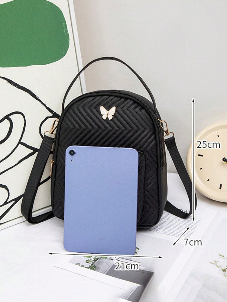 Mini Quilted Butterfly Backpack With Front Zipper Pocket Cute Small School Bag Perfect For Girls Students Shopping Commuting Back To School