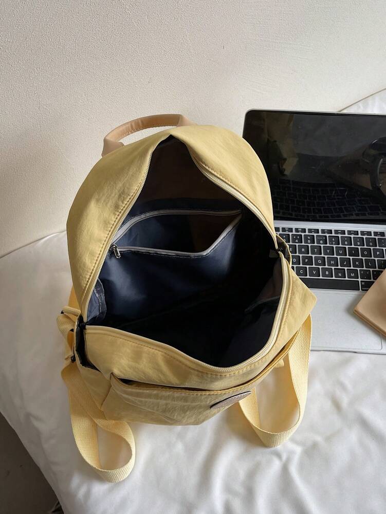 Plain Fabric Double Washed Nylon Lightweight Large Capacity Backpack Casual Travel School Bag For College Students Portable Daily Use