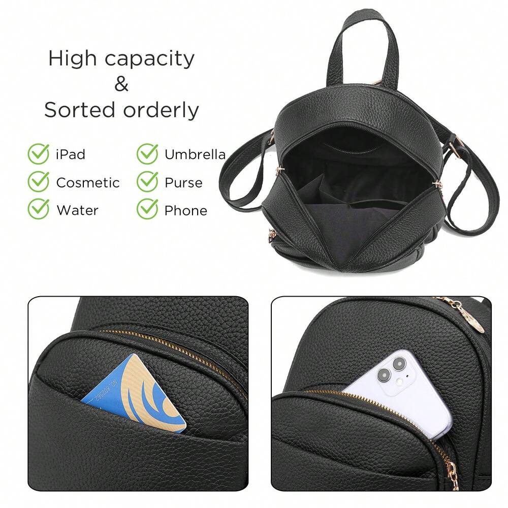 I IHAYNER Small Vegan Leather Backpack Purse For Teen Girls Mini Bag With Multiple Zipper Pockets Simple Casual Daily Travel School Bag