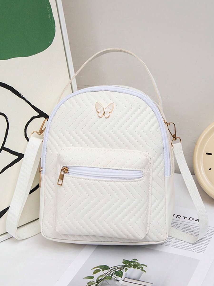 Mini Quilted Butterfly Backpack With Front Zipper Pocket Cute Small School Bag Perfect For Girls Students Shopping Commuting Back To School