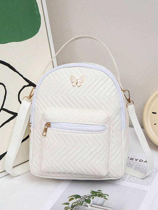 Mini Quilted Butterfly Backpack With Front Zipper Pocket Cute Small School Bag Perfect For Girls Students Shopping Commuting Back To School