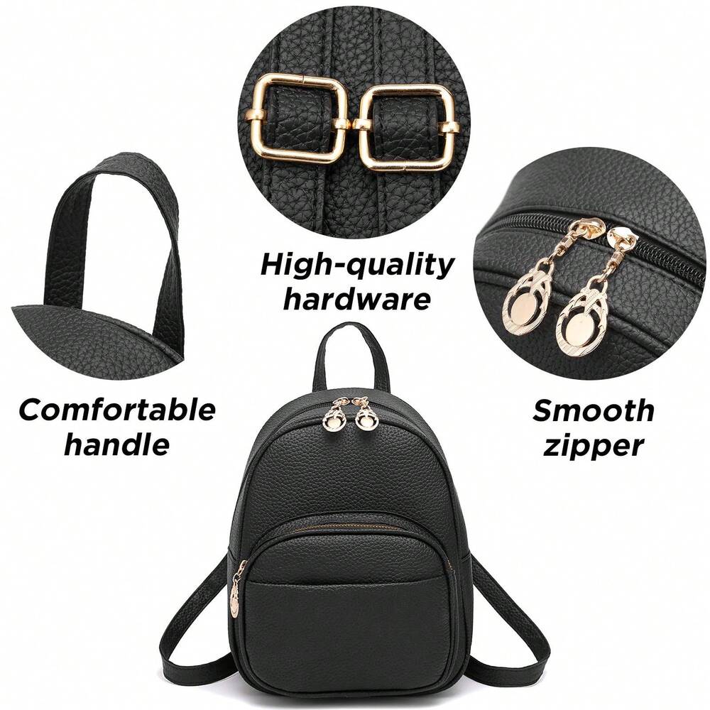 I IHAYNER Small Vegan Leather Backpack Purse For Teen Girls Mini Bag With Multiple Zipper Pockets Simple Casual Daily Travel School Bag