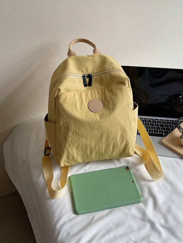 Plain Fabric Double Washed Nylon Lightweight Large Capacity Backpack Casual Travel School Bag For College Students Portable Daily Use