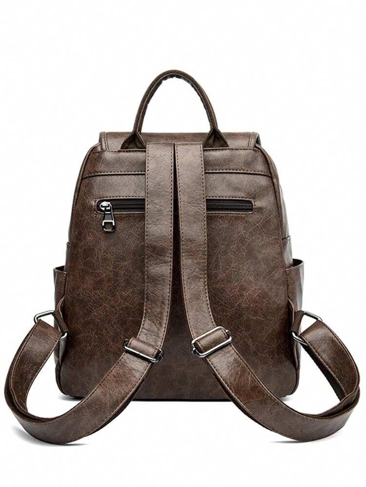 Women's PU Leather Backpack Purse Large Capacity Vintage School Bag Casual Travel Bookbag High Quality Fashion Shoulder Daypack