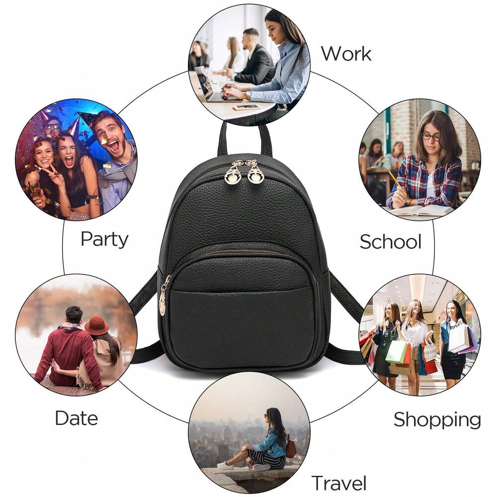 I IHAYNER Small Vegan Leather Backpack Purse For Teen Girls Mini Bag With Multiple Zipper Pockets Simple Casual Daily Travel School Bag
