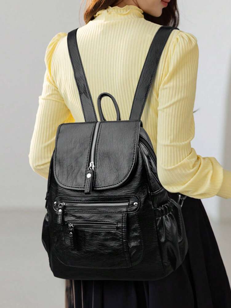2025 Women Vintage Leather Backpack Soft Casual Shoulder Bag Large Capacity School Bag Mochila Ladies Travel Back Pack Fashion Purse