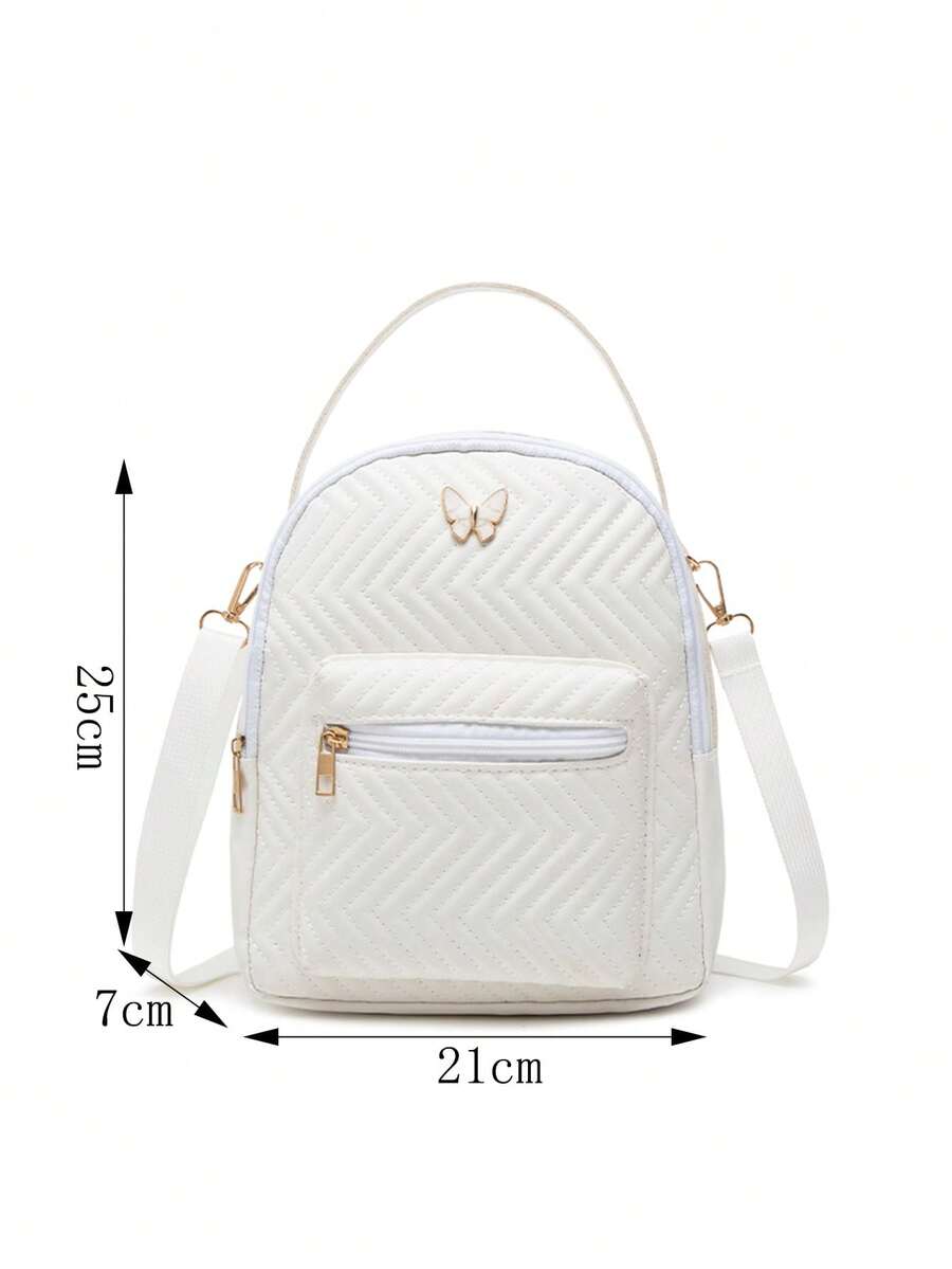 Mini Quilted Butterfly Backpack With Front Zipper Pocket Cute Small School Bag Perfect For Girls Students Shopping Commuting Back To School