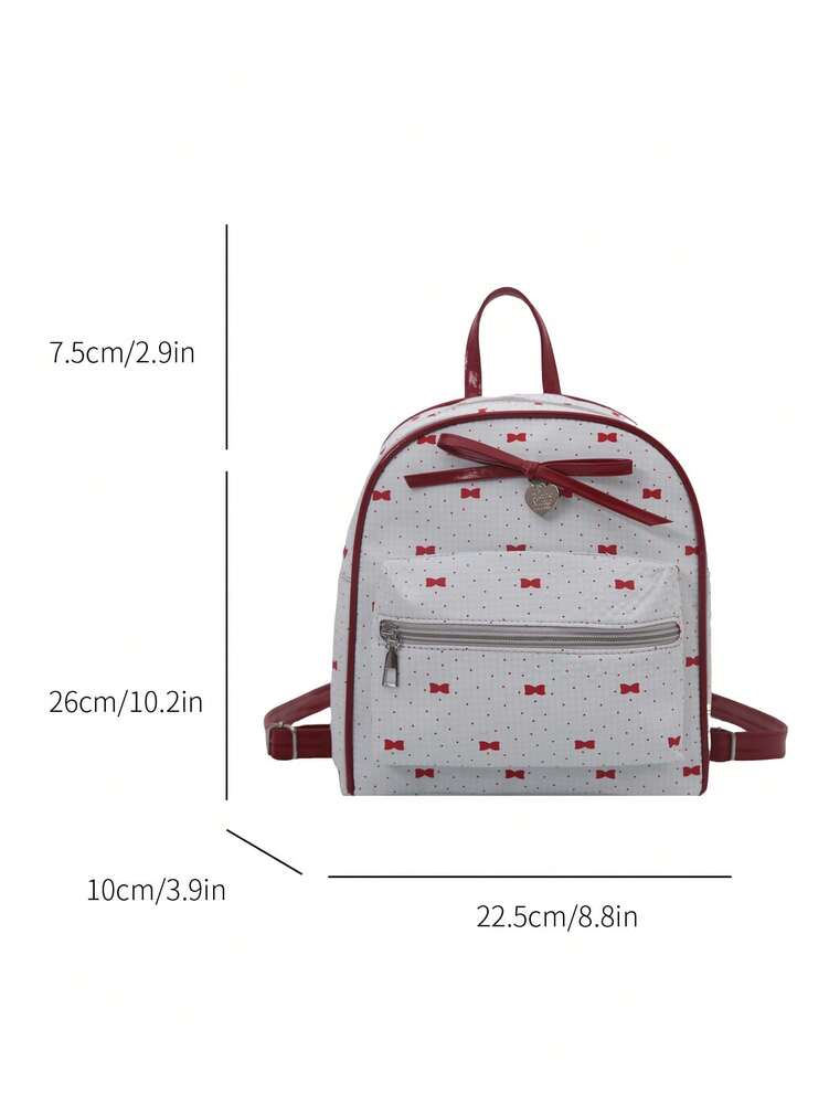 Women's Bow Pattern Nylon Backpack Sweet Lady Style Versatile Multi Purpose Daypack Casual Travel Shopping Minimalist Lightweight Bag