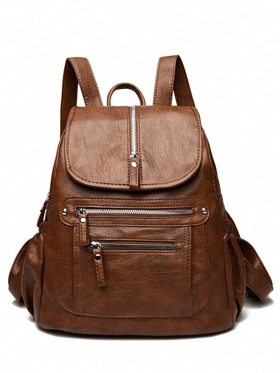 2025 Women Vintage Leather Backpack Soft Casual Shoulder Bag Large Capacity School Bag Mochila Ladies Travel Back Pack Fashion Purse
