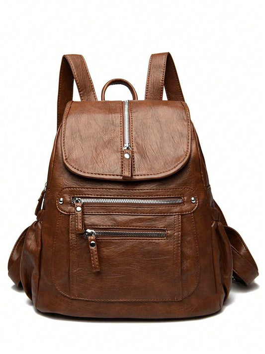 2025 Women Vintage Leather Backpack Soft Casual Shoulder Bag Large Capacity School Bag Mochila Ladies Travel Back Pack Fashion Purse