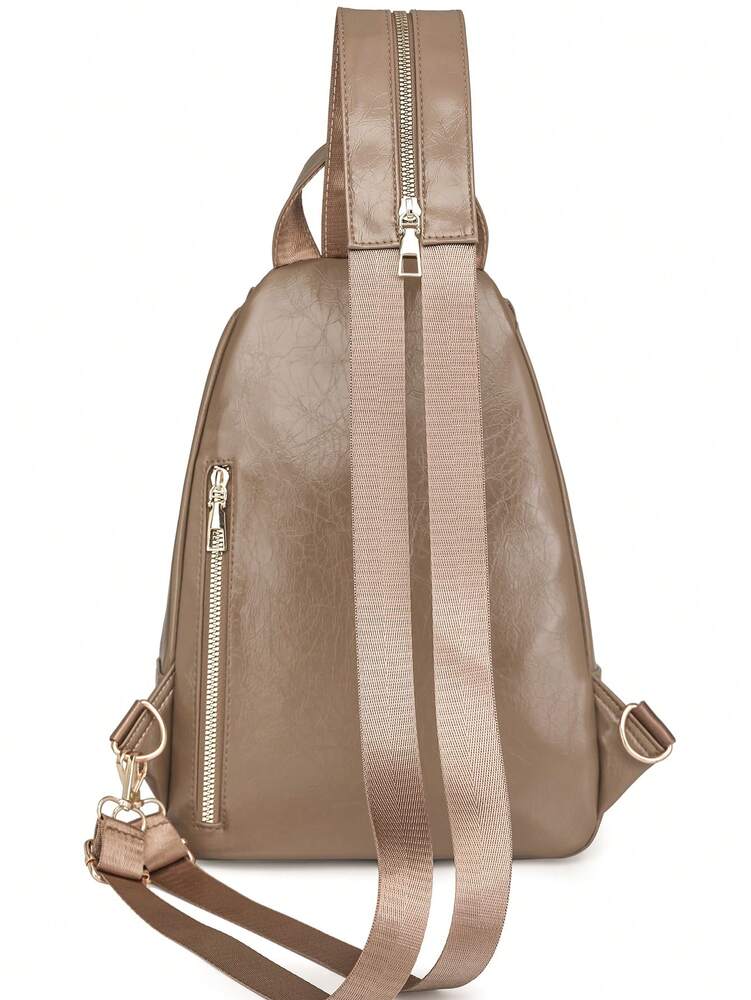 Women's Glossy Leather Backpack With Metal Tassel Decoration Large Capacity Student Schoolbag Fashion Commuter Bag Travel Shopping Casual