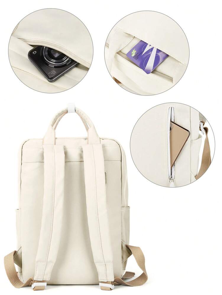 Minimalist Preppy School Backpack Solid Color Casual Travel Rucksack Lightweight Aesthetic Student Bookbag Waterproof College High School
