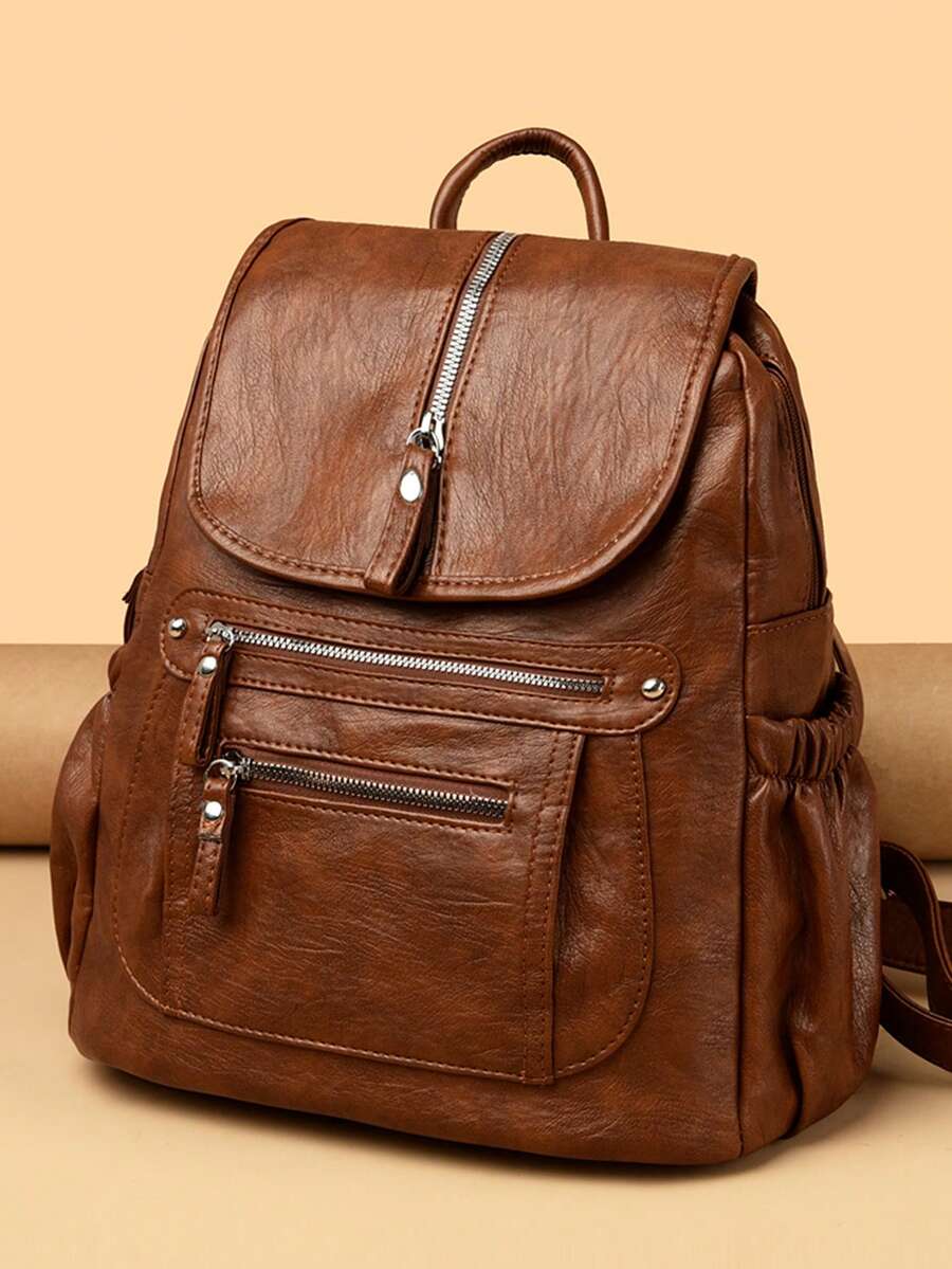 2025 Women Vintage Leather Backpack Soft Casual Shoulder Bag Large Capacity School Bag Mochila Ladies Travel Back Pack Fashion Purse
